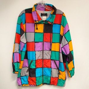 Vintage Carole Little Sport Full ZIp Jacket Womens Color Block Size 4 Multicolor